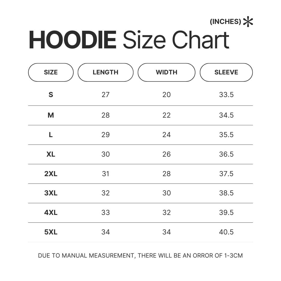 Hoodie Size Chart - Psychonauts Shop